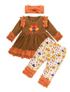 Toddler Thanksgiving Baby Girl Outfit Turkey Tutu Dress + Printing Pants + Headband 3Pc Outfits Set 12-18M Brown