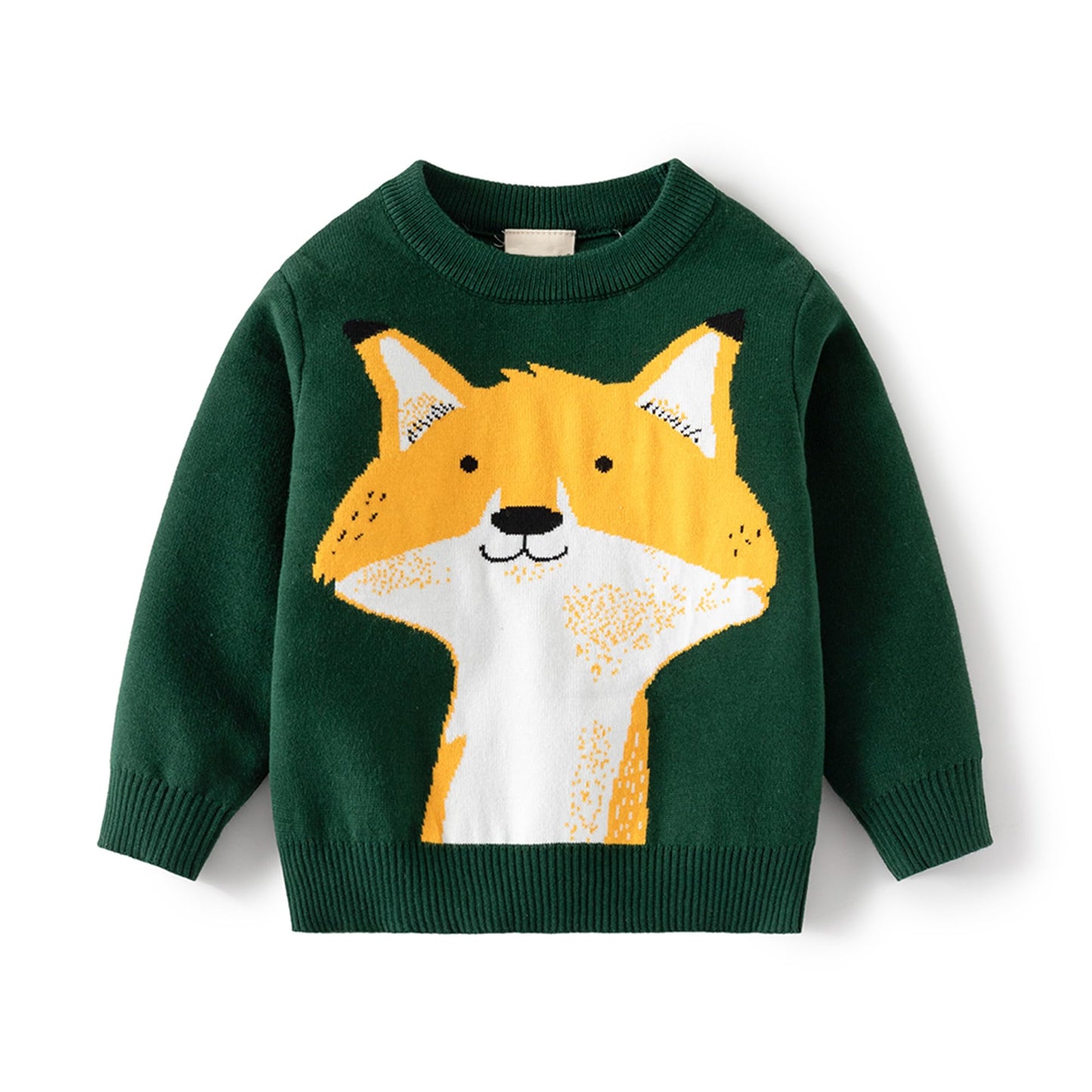 Huaer& Baby Boys Girls Knit Sweater Round Neck Long Sleeve Unisex Cotton Cartoon Animal Pullover Sweatshirt(5T Green Fox)