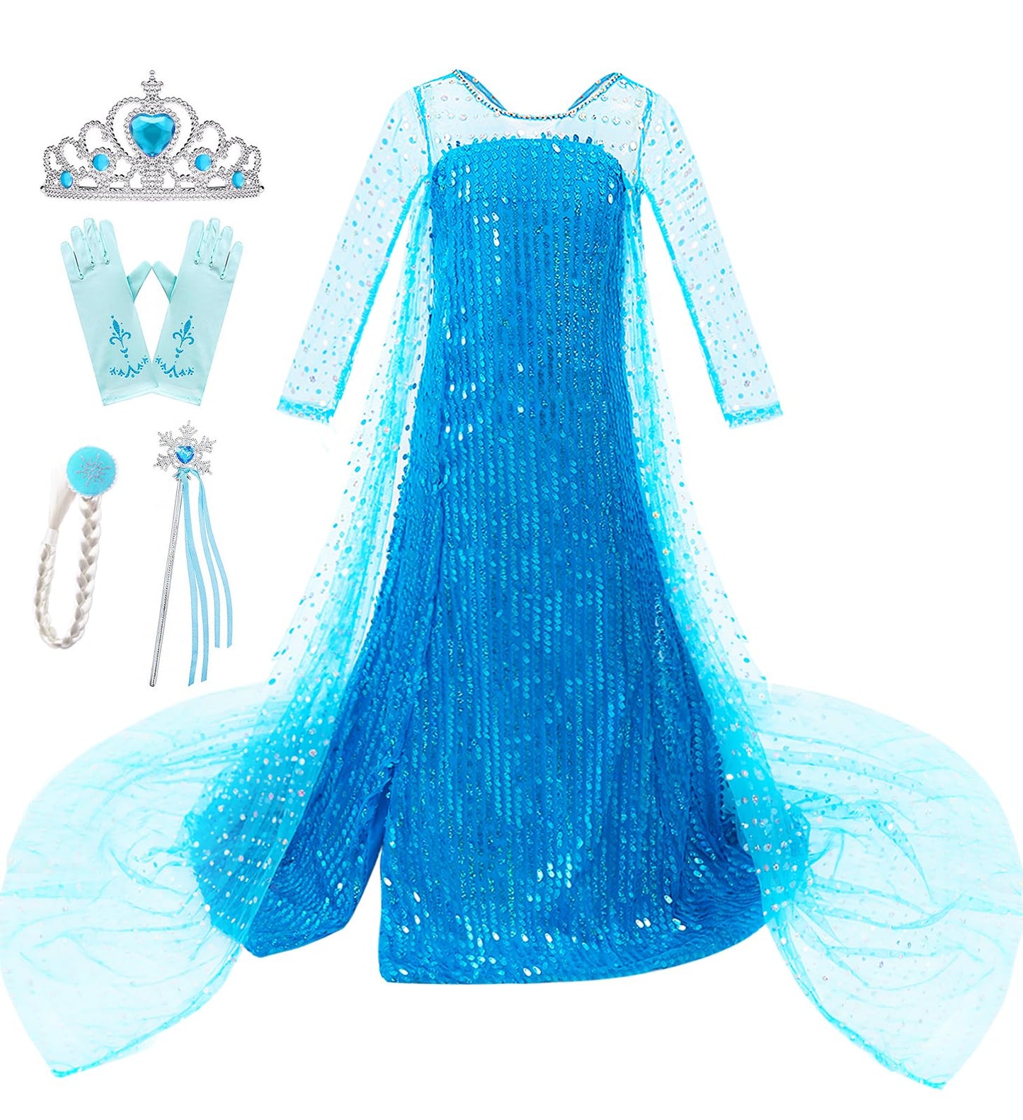 Esvaiy Girls Princess Elsa Dress Costume - Luxury Sequin Halloween Birthday Party Dress Up Kids 3T 4T 5T 6T 7T 8T (4-5 Years, Bl