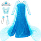 Esvaiy Girls Princess Elsa Dress Costume - Luxury Sequin Halloween Birthday Party Dress Up Kids 3T 4T 5T 6T 7T 8T (3 Years, Blue