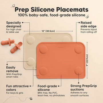 Keababies 2-Pack Silicone Placemats For Toddlers - Non Slip Suction Baby Silicone Placemat For Kids, Eating/Feeding,Easy To Clea