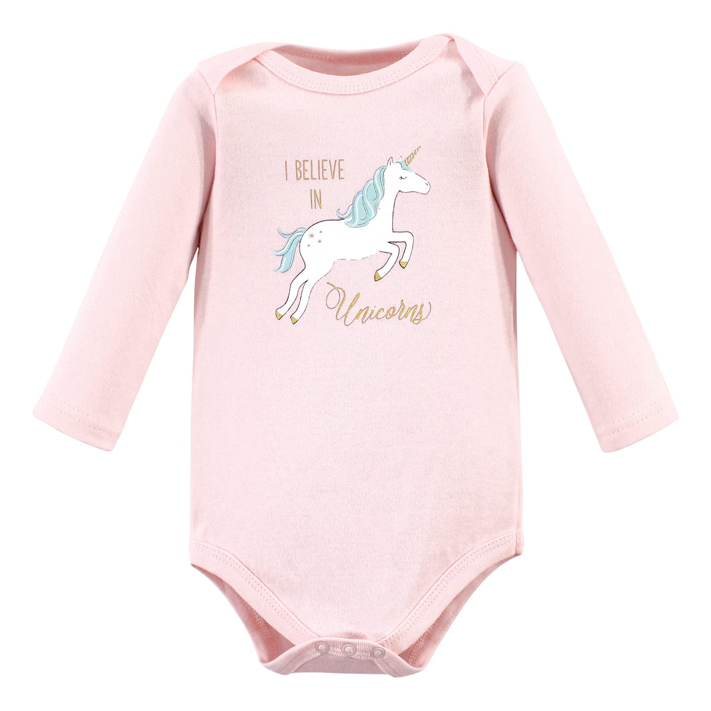 Hudson Baby Unisex Baby Cotton Long-Sleeve Bodysuits, Glitter Unicorn, 9-12 Months