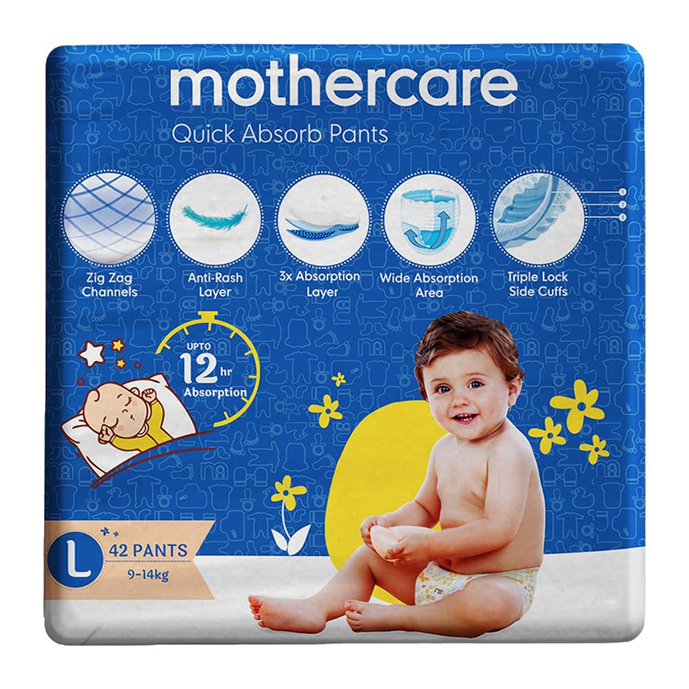 Mothercare Quick Absorb Diaper Pants, Large (914 Kg), 42 Count, Anti Rash Layer, Wide Absorption Area For Kids