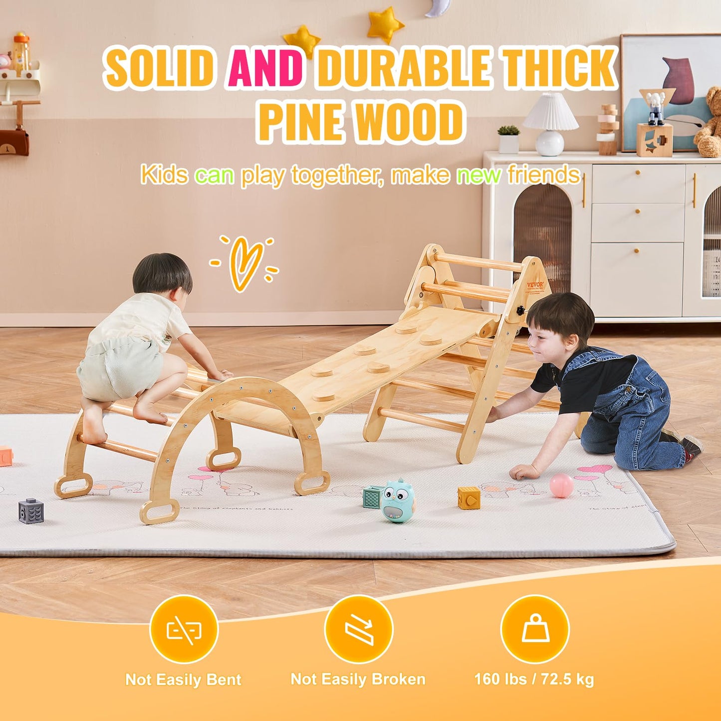 Vevor Pikler Triangle Set Climber 5 In 1, Toddler Climbing Toys Indoor Folding With Arch&Ramp&Ladder For Montessori Play Gym For