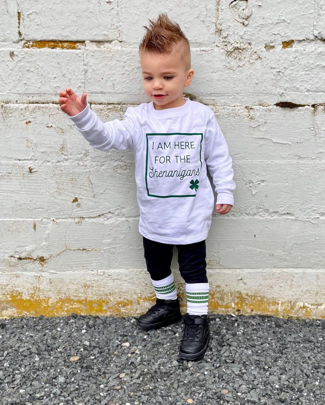 Allshope Toddler Baby Boy St Patricks Day Outfit Long Sleeve Clover Letter Print Sweatshirt And Solid Jogger Pant Clothes Set (C