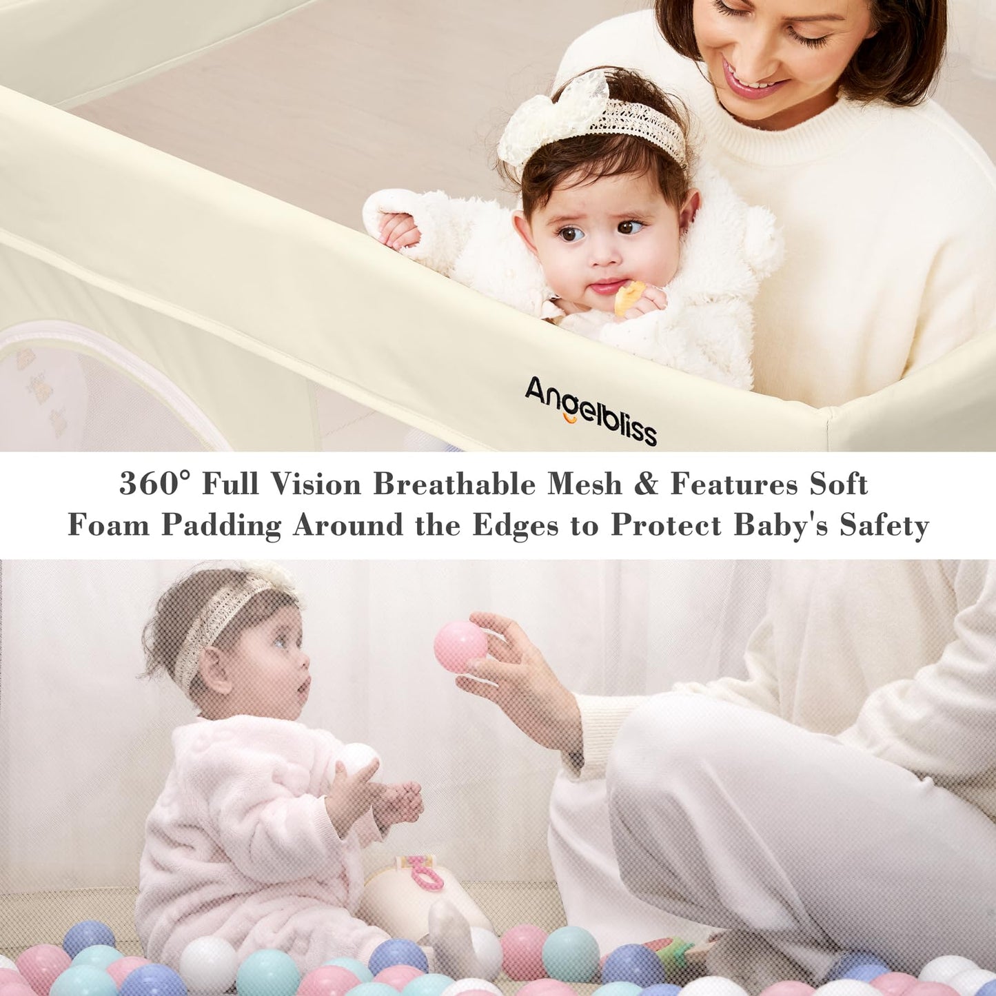 Foldable Baby Playpen 50  50, Out-of-The-Box Ready Playpen for Babies and Toddlers, Portable Play Yard with Breathable Mesh & AS