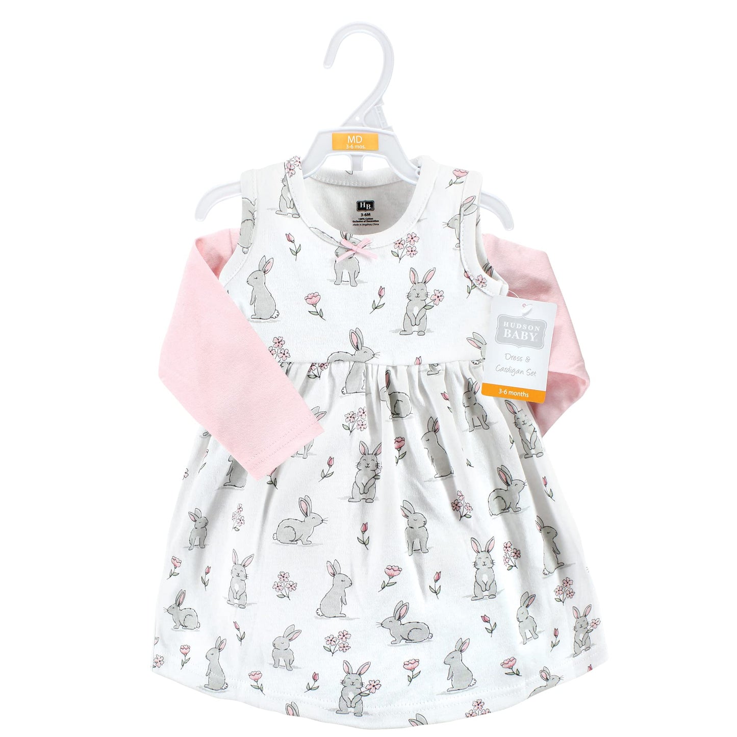 Hudson Baby Baby Girls Cotton And Cardigan Set Casual Dress, Bunny Floral, 5T Us