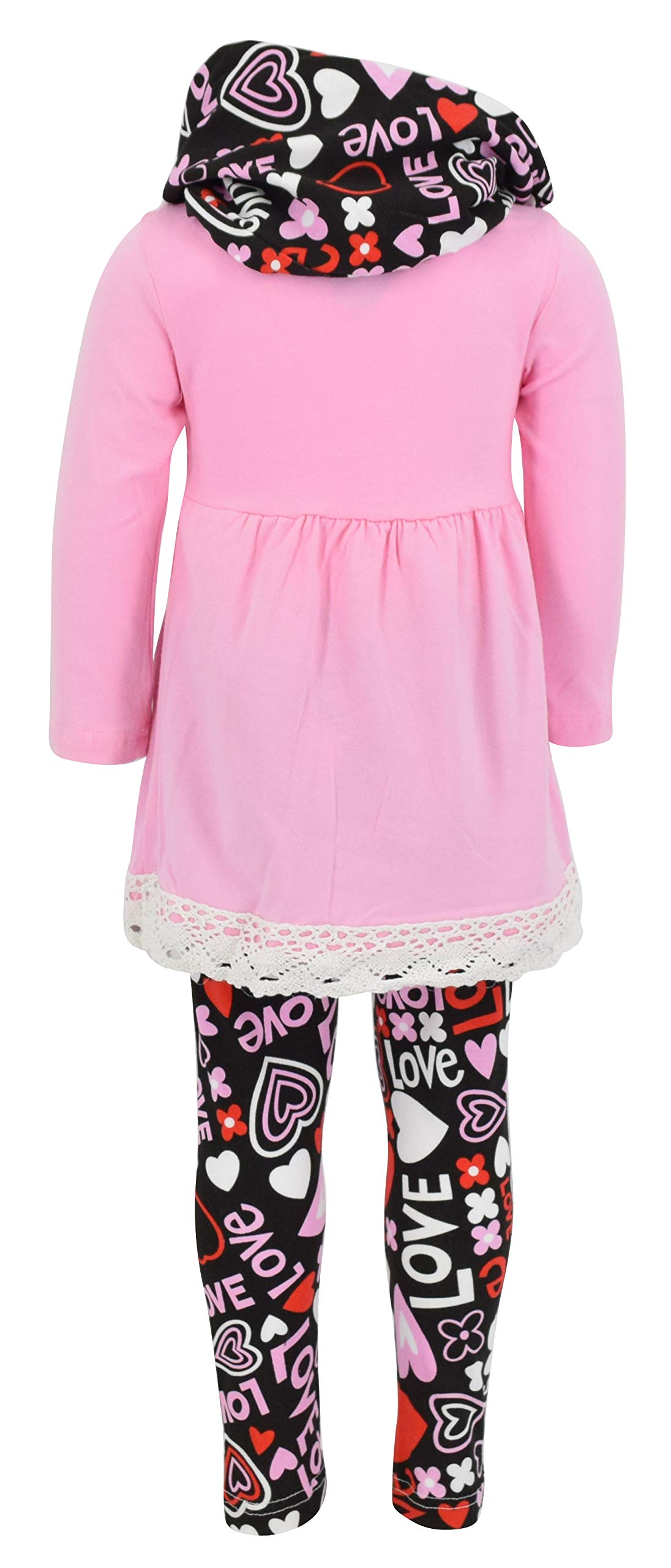 Unique Baby Girls Valentines Day Outfit Layered Heart Toddler Lace Trim Legging Set (5 Years, Pink)