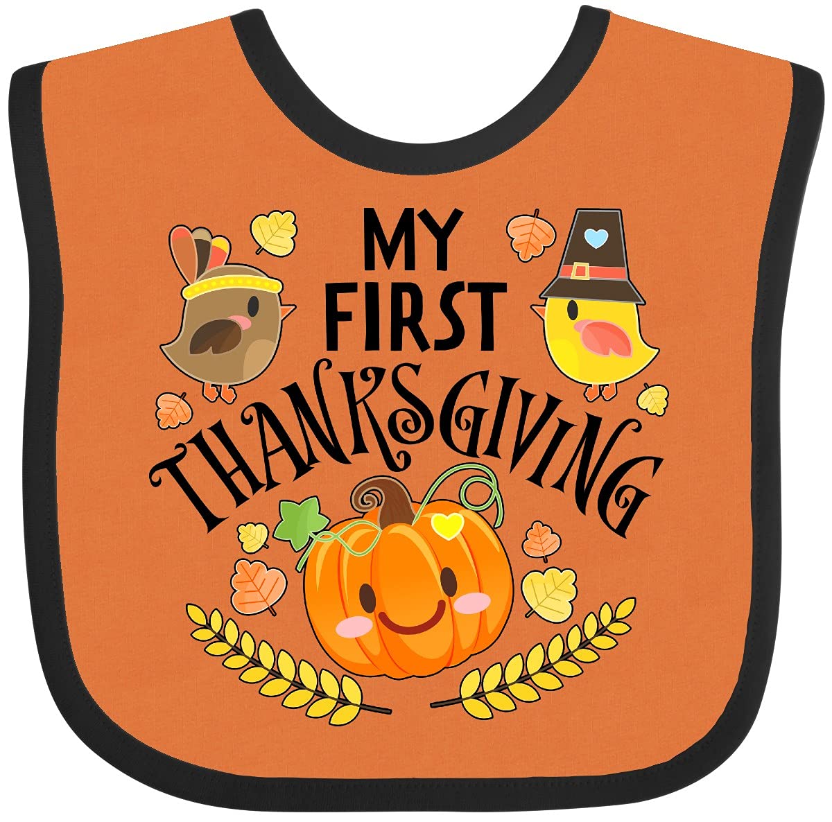 Inktastic My First Thanksgiving- Autumn Birds, Pumpkin Baby Bib Orange And Black 331Ab