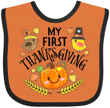 Inktastic My First Thanksgiving- Autumn Birds, Pumpkin Baby Bib Orange And Black 331Ab
