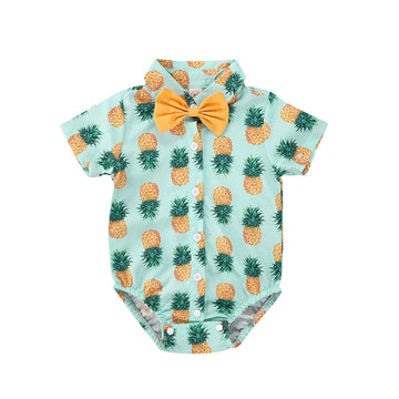 Bagilaanoe Infant Baby Boys Dress Shirt Bodysuit Formal Short Sleeve Rompers One Piece Outfits Gentlemen Clothes Pineapple/0-3 M