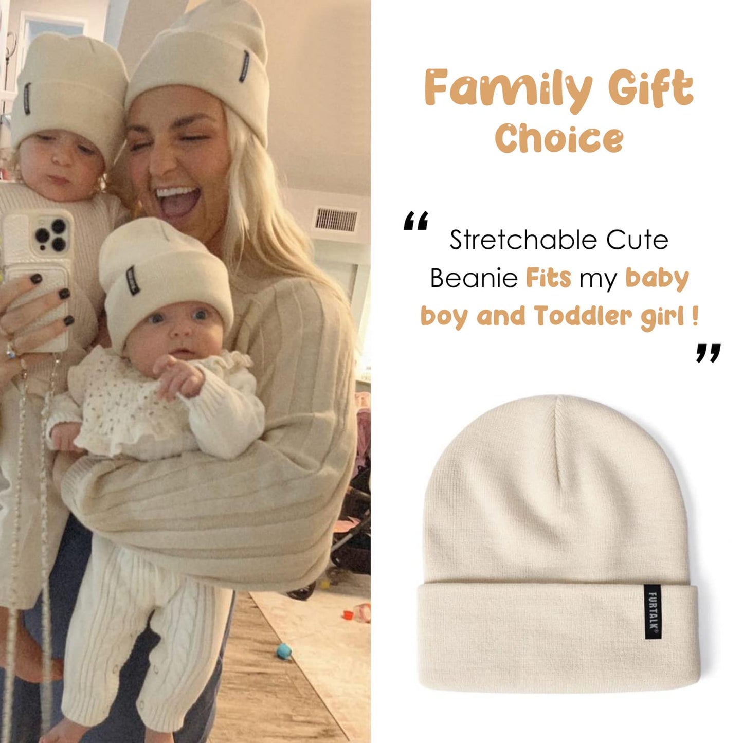 Furtalk Toddler Beanie Baby Boys Girls Beanies Kids Knit Winter Hats For 0-8 Years Beige