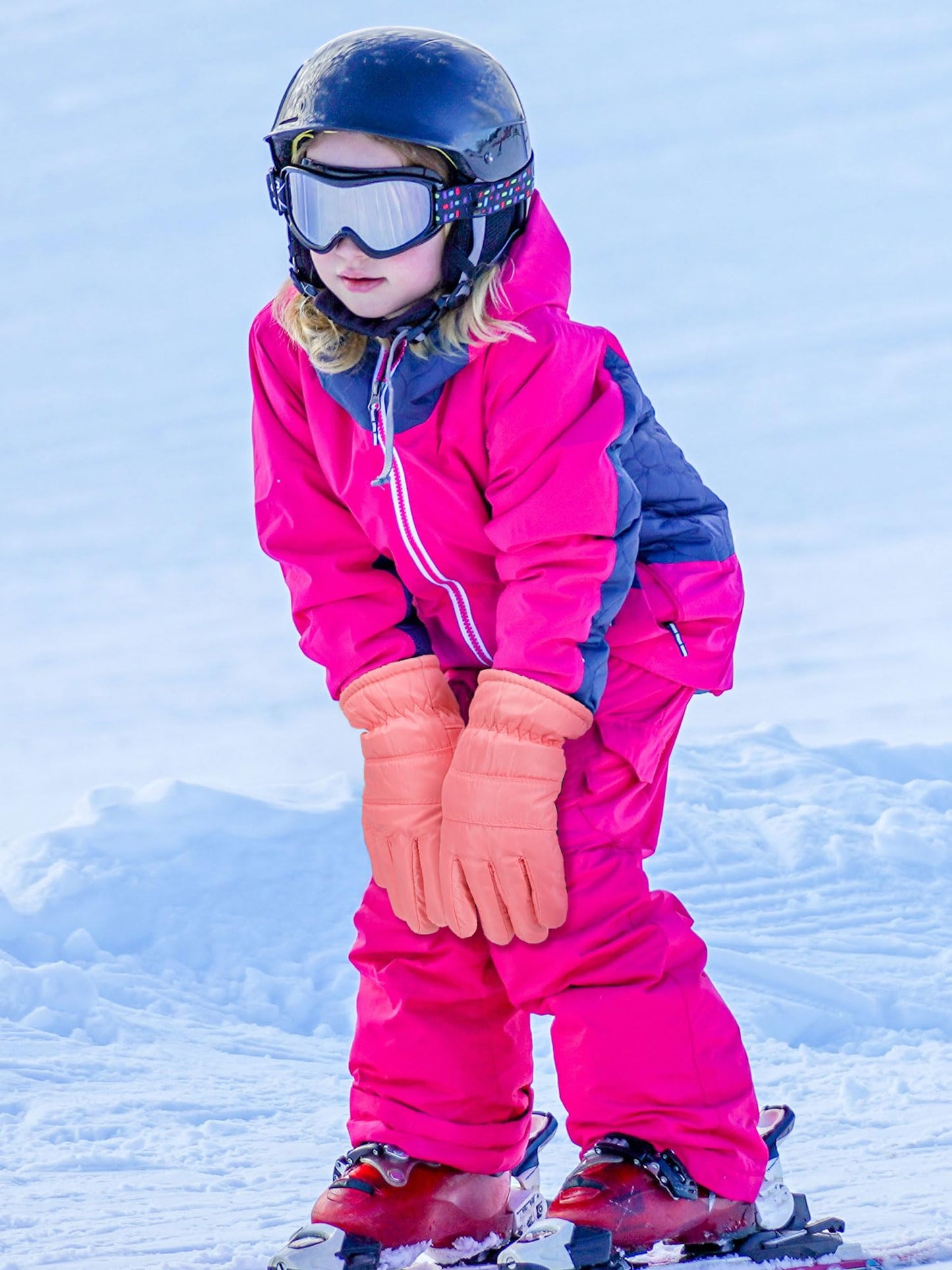 Boao 2 Pairs Kids Winter Ski Gloves Waterproof Warm Snow Mittens Full Finger Gloves For Toddlers Infants (Blue, Pink, 1-3 Years)