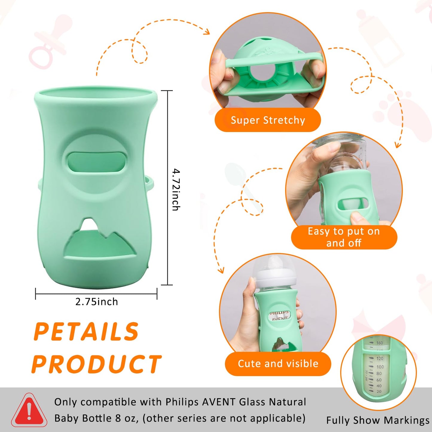 Silicone Sleeves For Avent Glass Natural Baby Bottle,4 Pack Bottles Shatter Proof Bottle Covers,Anti Flow Holder Compatible Baby