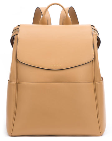 Mia + Sophia Leather Diaper Bag Backpack With Changing Pad, Stroller Straps, Bottle Holder (Brown Olivia)