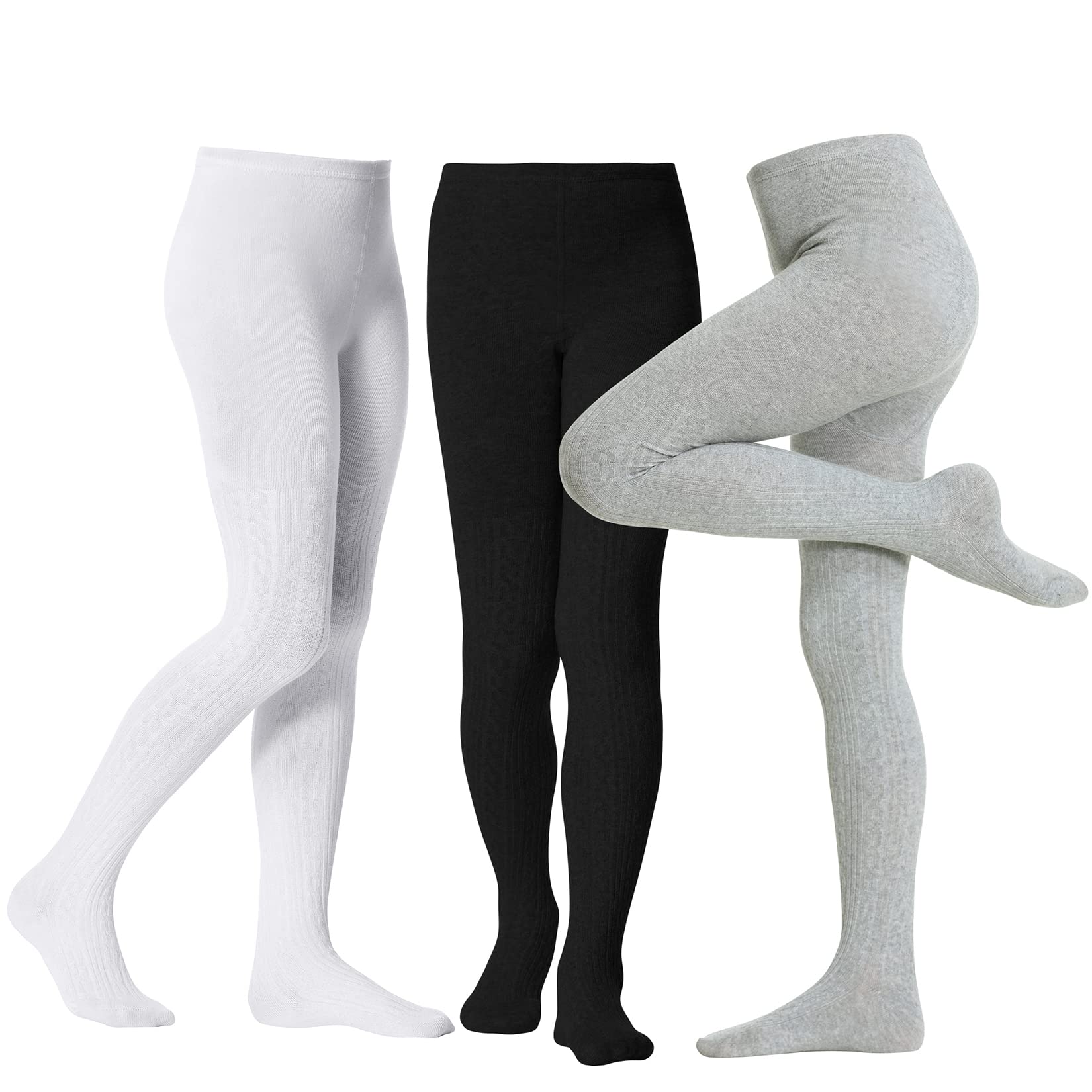 Toddler Tights Cable Knit Cotton Tights Dance Ballet Pantyhose Leggings Stocking Pants Girls Tights Age 4-12 3 Pairs White Black