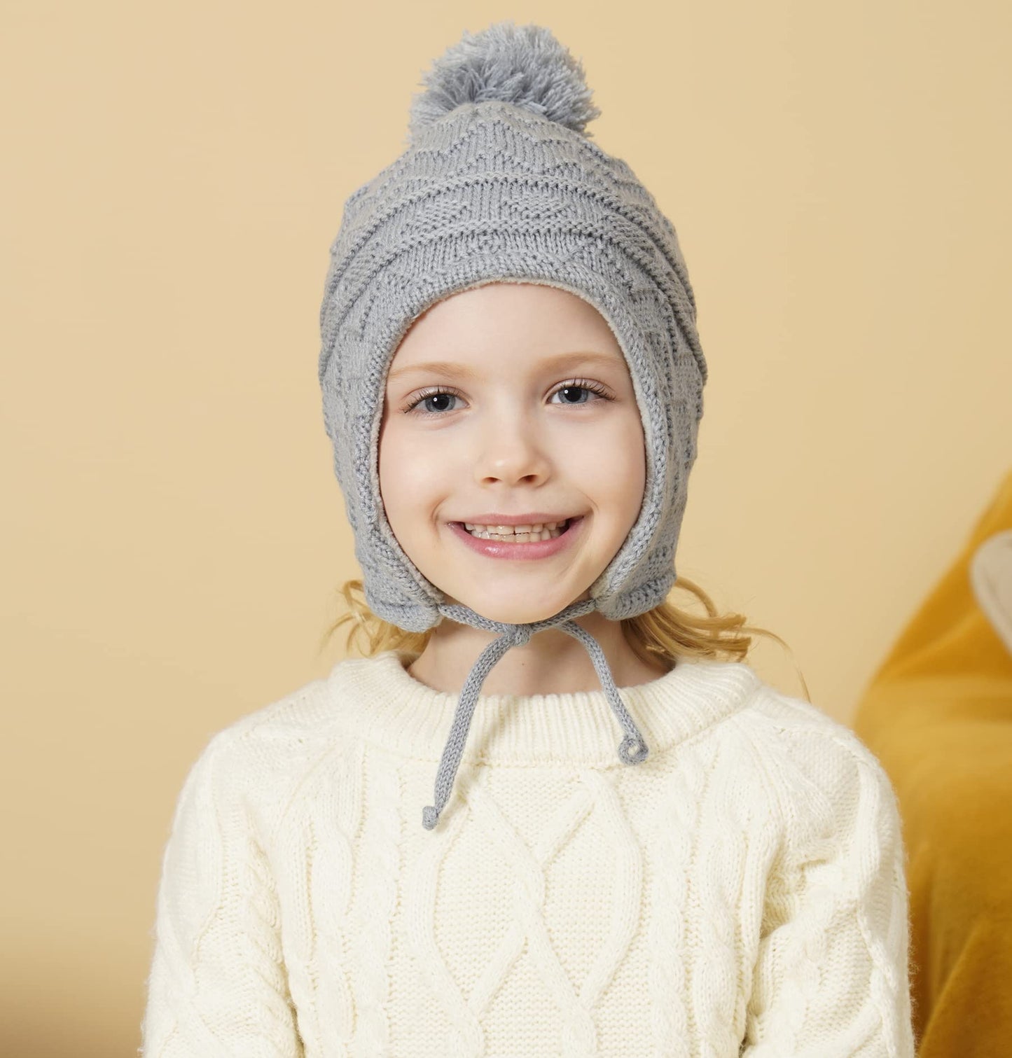 Connectyle Infant Baby Fleece Lined Beanie Skull Cap With Earflap Knit Kids Hat Beanies Cap S Grey