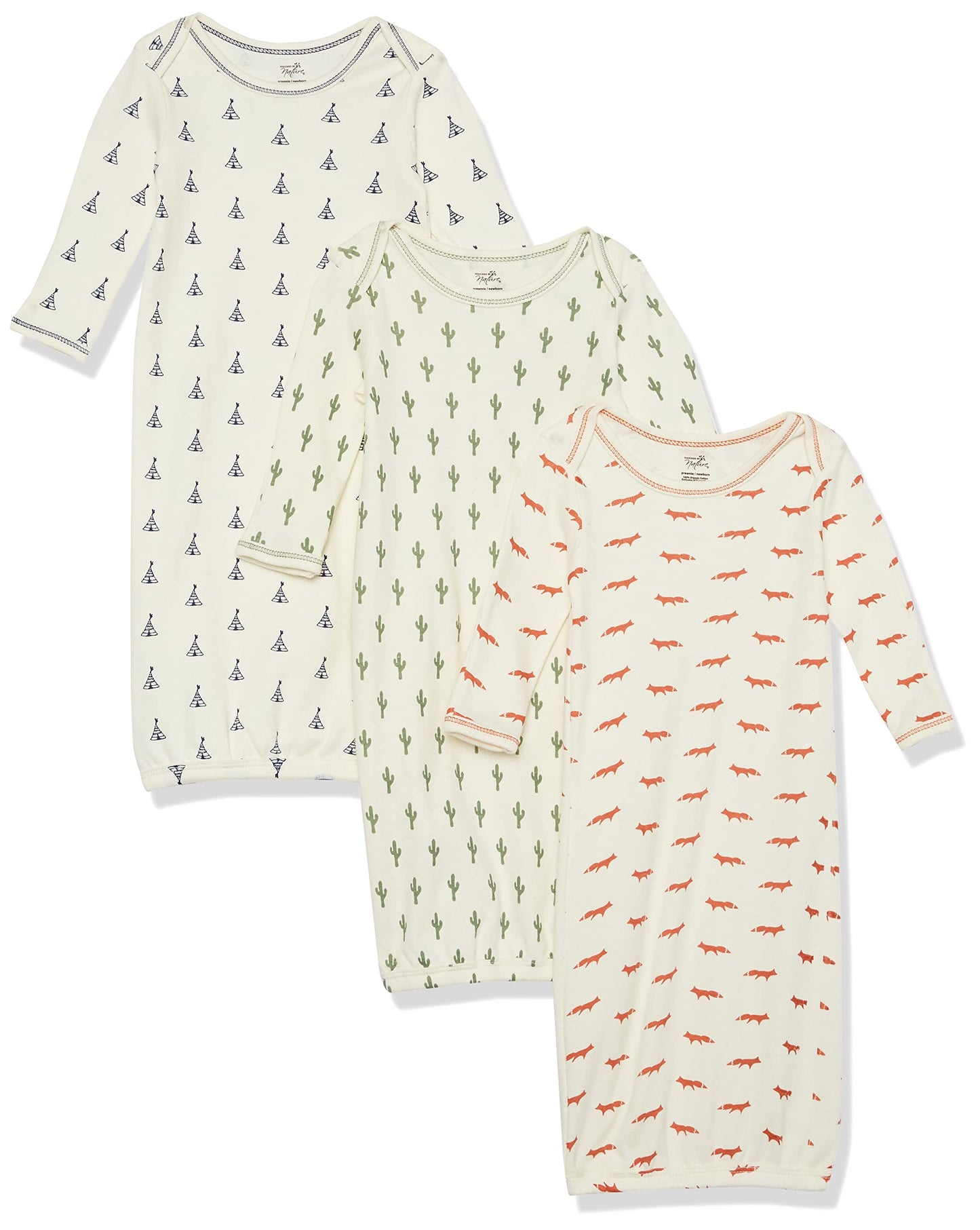 Touched by Nature Unisex Baby Organic Cotton Gowns, Prints Tribal, Preemie/Newborn