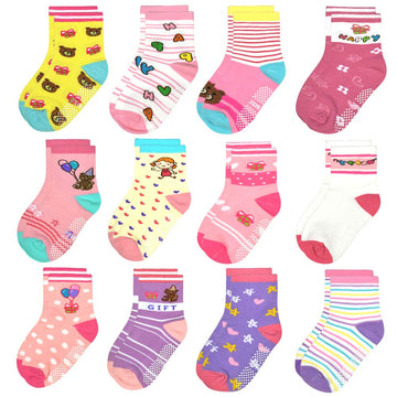 12 Pairs Toddler Non Skid Socks With Grips Anti Slip Bottom, Cotton Non Slip Ankle Crew Socks For Boys, Girls, Kids(1-3Years)