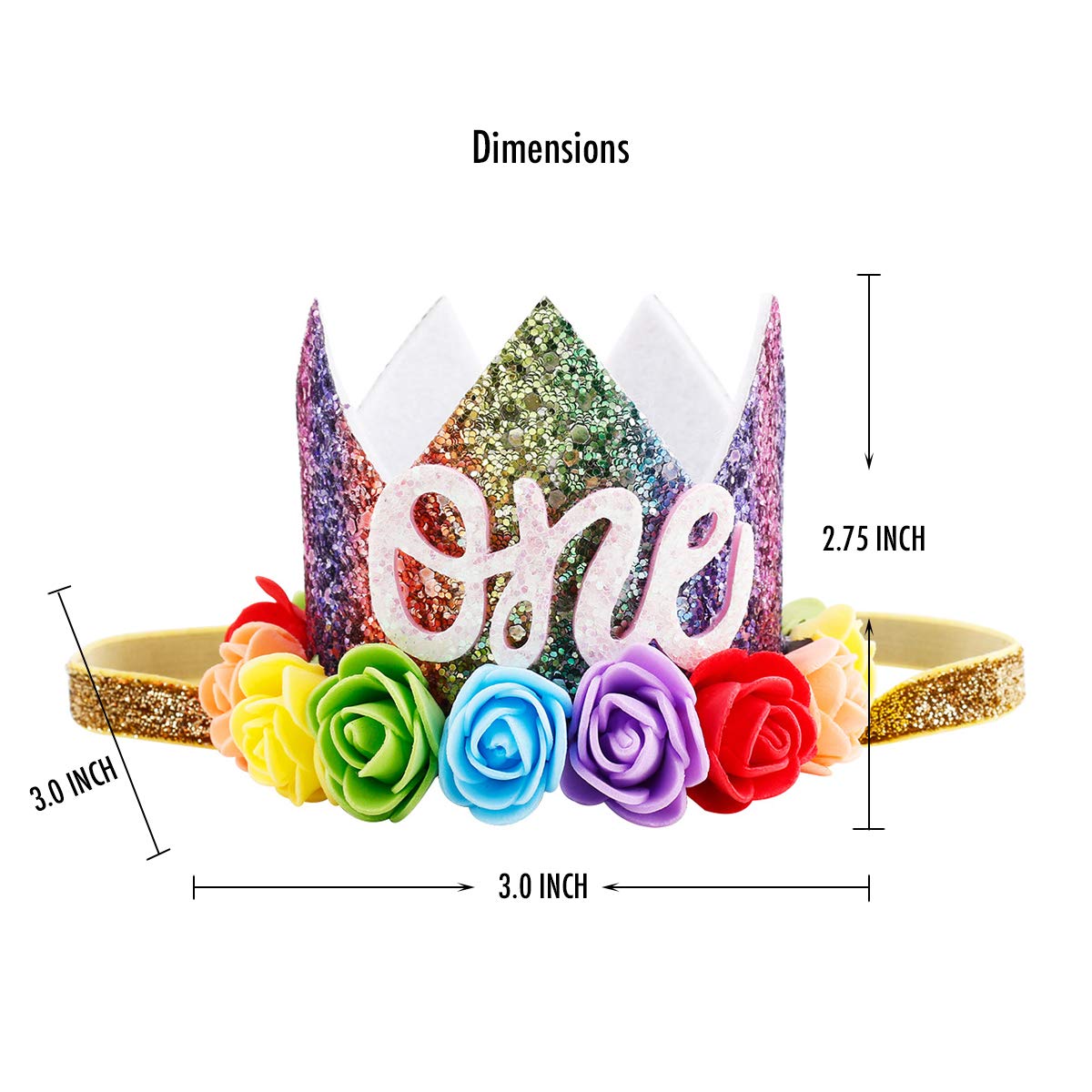 Maticr Baby Girl Glitter 1 2 3 First Birthday Rainbow Flower Crown Hat Floral Tiara Headband For Photo Prop (Number 2)