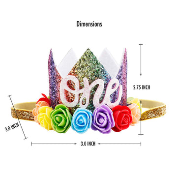 Maticr Baby Girl Glitter 1 2 3 First Birthday Rainbow Flower Crown Hat Floral Tiara Headband For Photo Prop (Number 2)