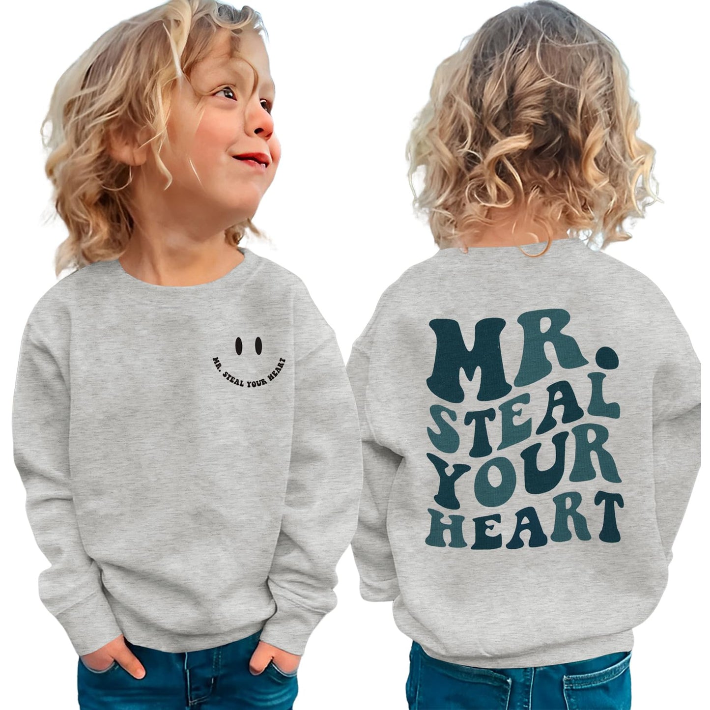 Boutikome Valentines Day Sweatshirt Toddler Baby Boy Mr. Steal Your Heart Shirts Long Sleeve Pullover Spring Tops Clothes(Grey,1