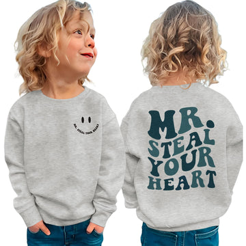 Boutikome Valentines Day Sweatshirt Toddler Baby Boy Mr. Steal Your Heart Shirts Long Sleeve Pullover Spring Tops Clothes(Grey,3