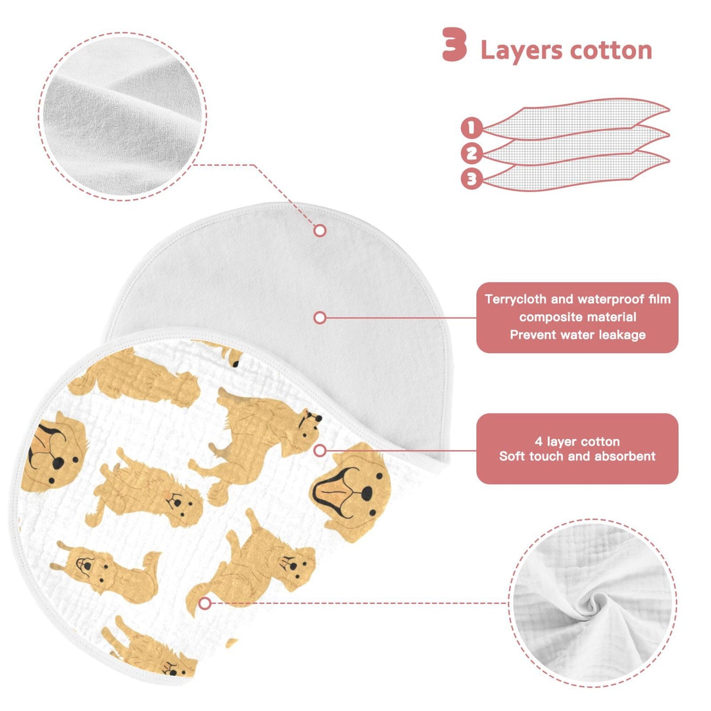Yyzzh Golden Retriever Dog Muslin Burp Cloths For Baby 2 Pack Soft 100% Cotton Baby Washcloths Bibs For Boy Girl