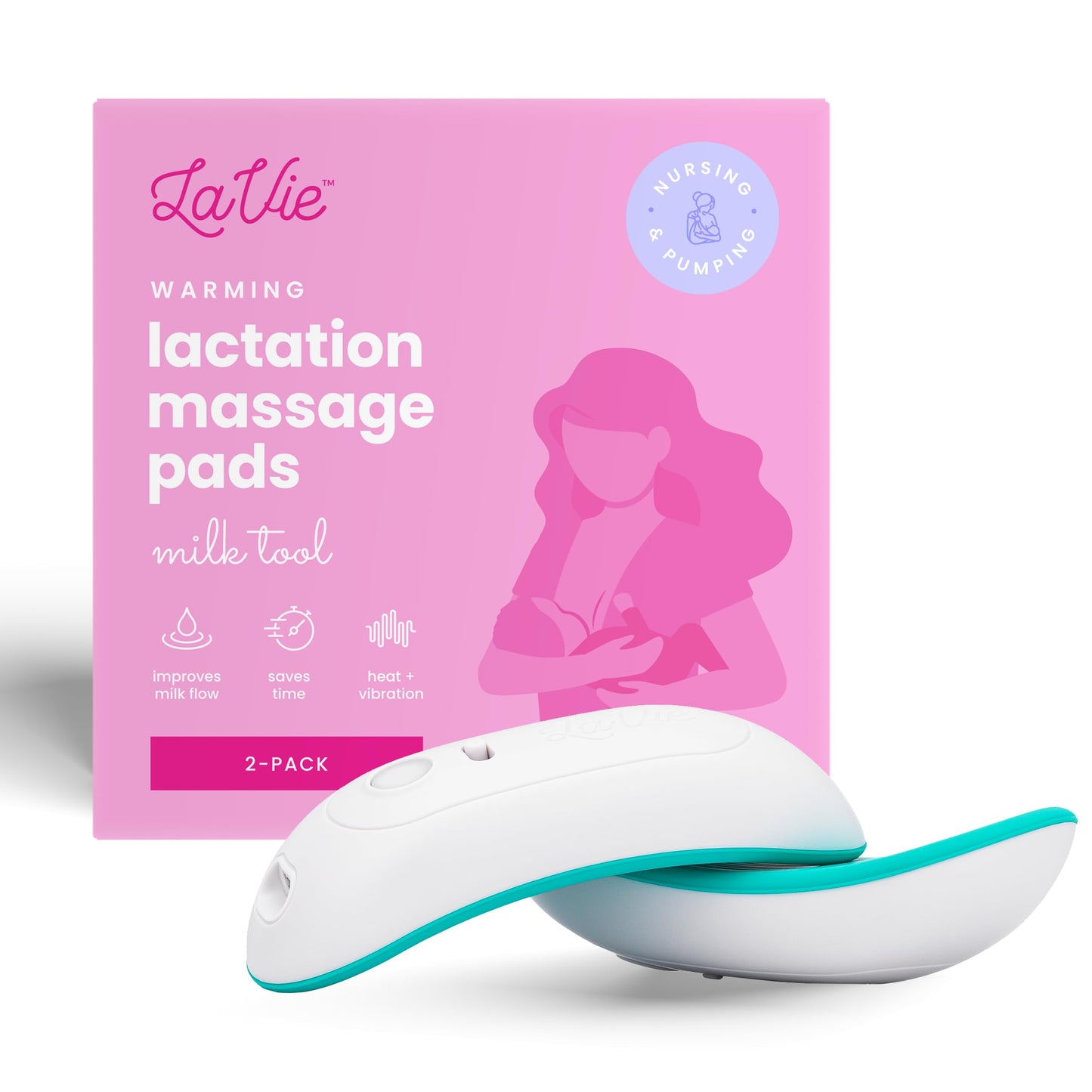 LaVie 2-in-1 Warming Lactation Massager, 2 Pack, Heat and Vibration, Pumping and Breastfeeding Essential, for Clogged Ducts, Imp