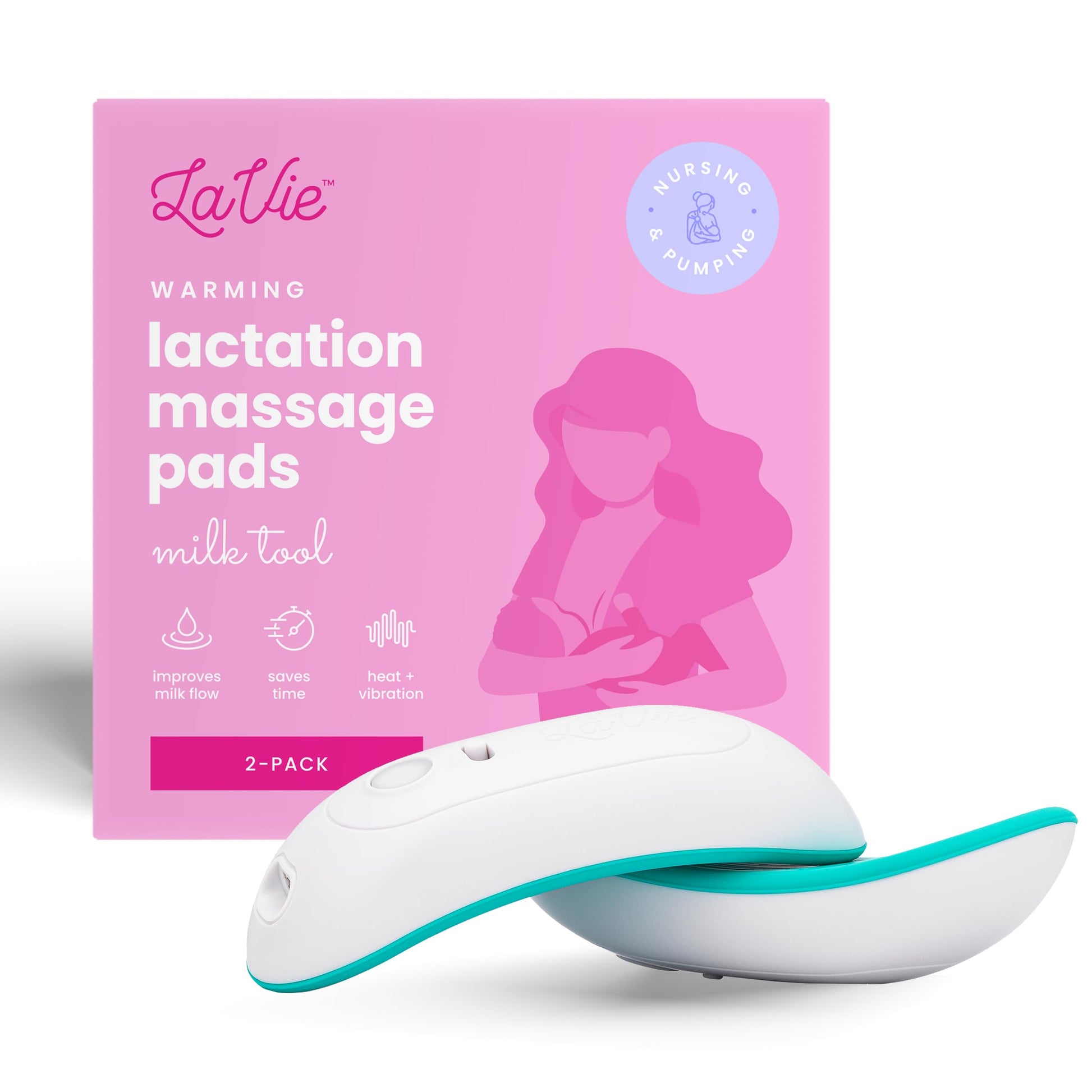 LaVie 2-in-1 Warming Lactation Massager, 2 Pack, Heat and Vibration, Pumping and Breastfeeding Essential, for Clogged Ducts, Imp