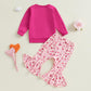 Iddolaka Toddler Baby Girls Valentines Day Outfits Long Sleeve Letter Sweatshirt Shirt Heart Flared Pants Spring Clothes (J-Viol