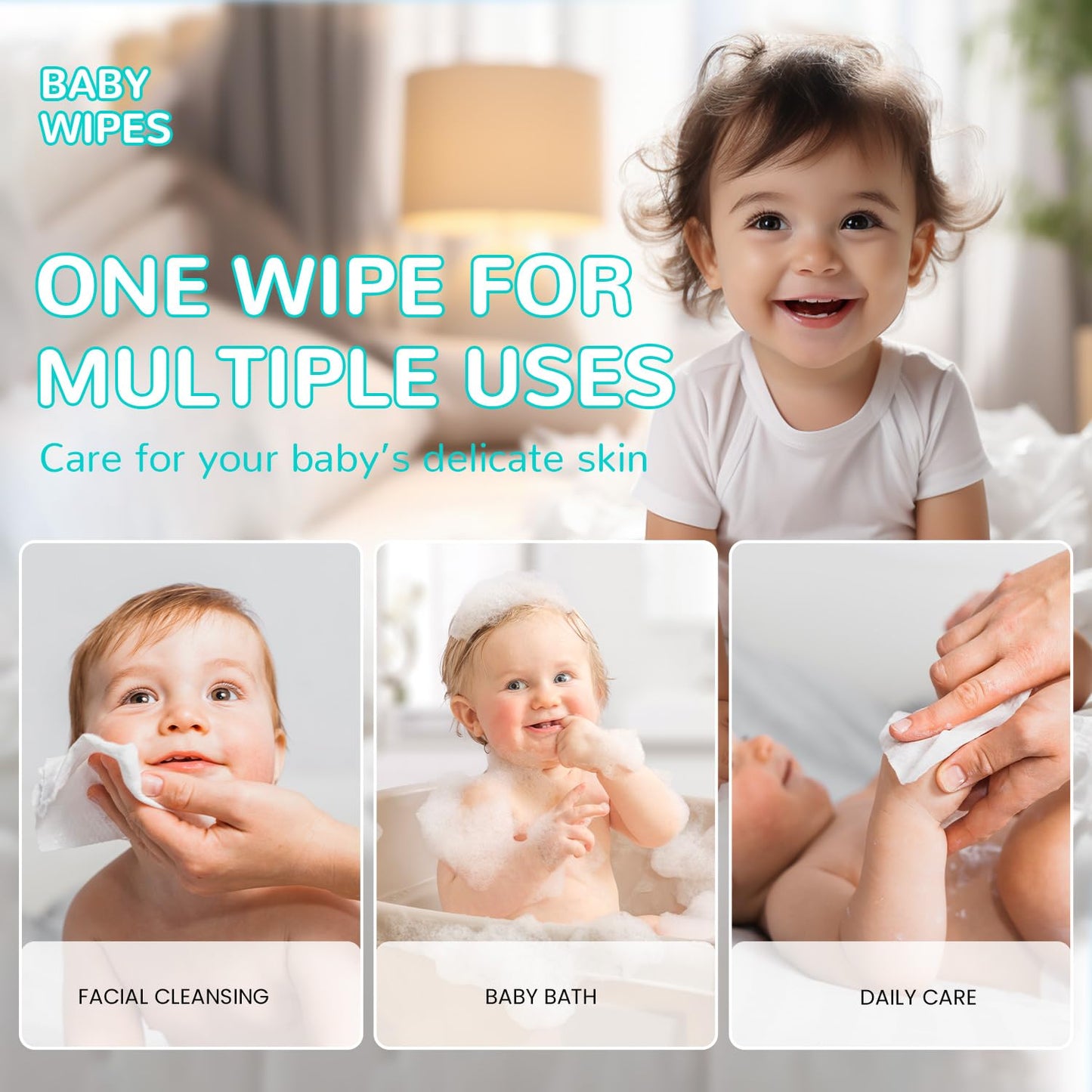Dry Wipes - Happy Bum Dry Baby Wipes, 100% Cotton Large Baby Wipes, Unscented Cotton Tissues For Sensitive Skin, 600 Count, Baby