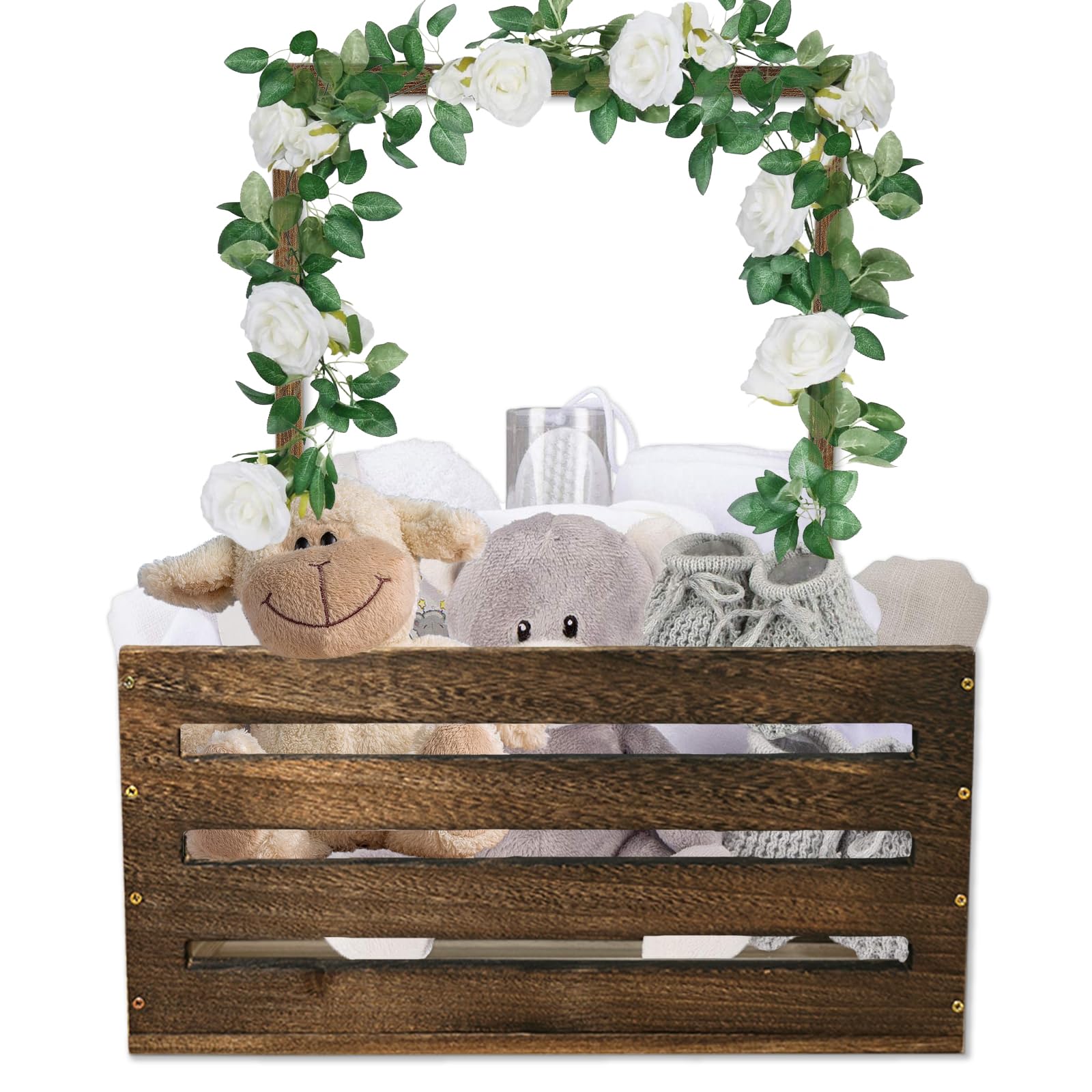 Baby Shower Crate Closet, Large Wooden Baby Basket with Handle, Baby Storage Crate Hamper, Baby Shower Gifts Crate, New Born Bab