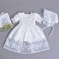 Newborn Baby Girls 3Pcs Organza Lace-Overlay Christening Gown Baptism Dress Formal Dress Outfit With Bonnet Ivory 6M