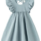 Lyxiof Toddler Baby Girl Cotton Linen Dress Ruffle Sleeve Halter Sleeveless Kids Casual Beach Dresses Blue Green 120Cm