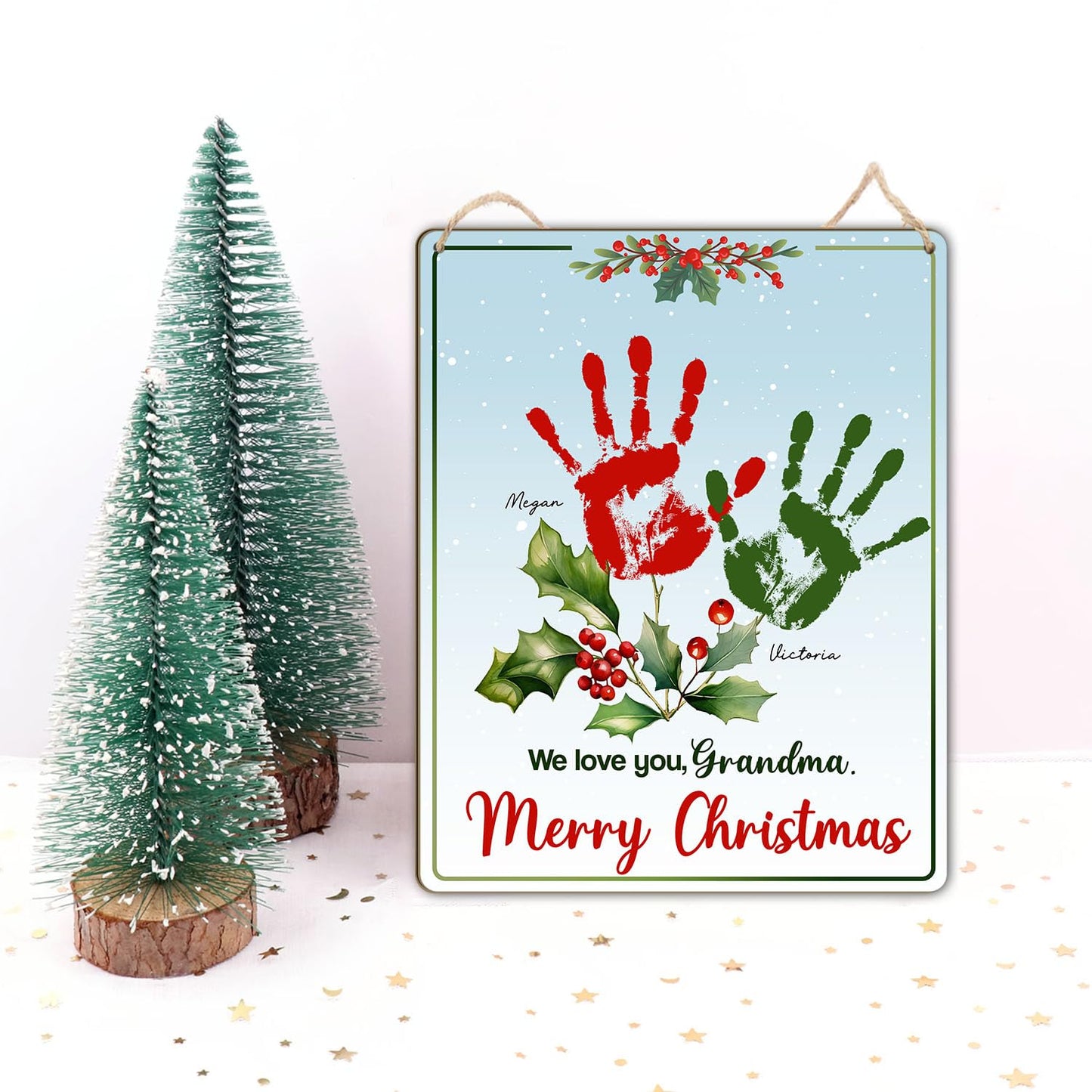 Grandma Christmas Handprint Art Gift from kids, DIY Gift for Nana, Kids Holiday Craft Hanging, Birthday Gift from Kids Baby, Chi