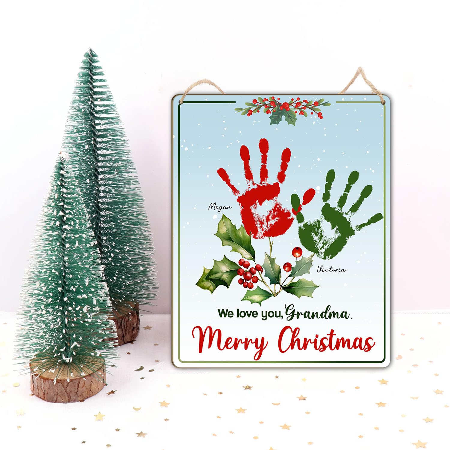 Grandma Christmas Handprint Art Gift from kids, DIY Gift for Nana, Kids Holiday Craft Hanging, Birthday Gift from Kids Baby, Chi