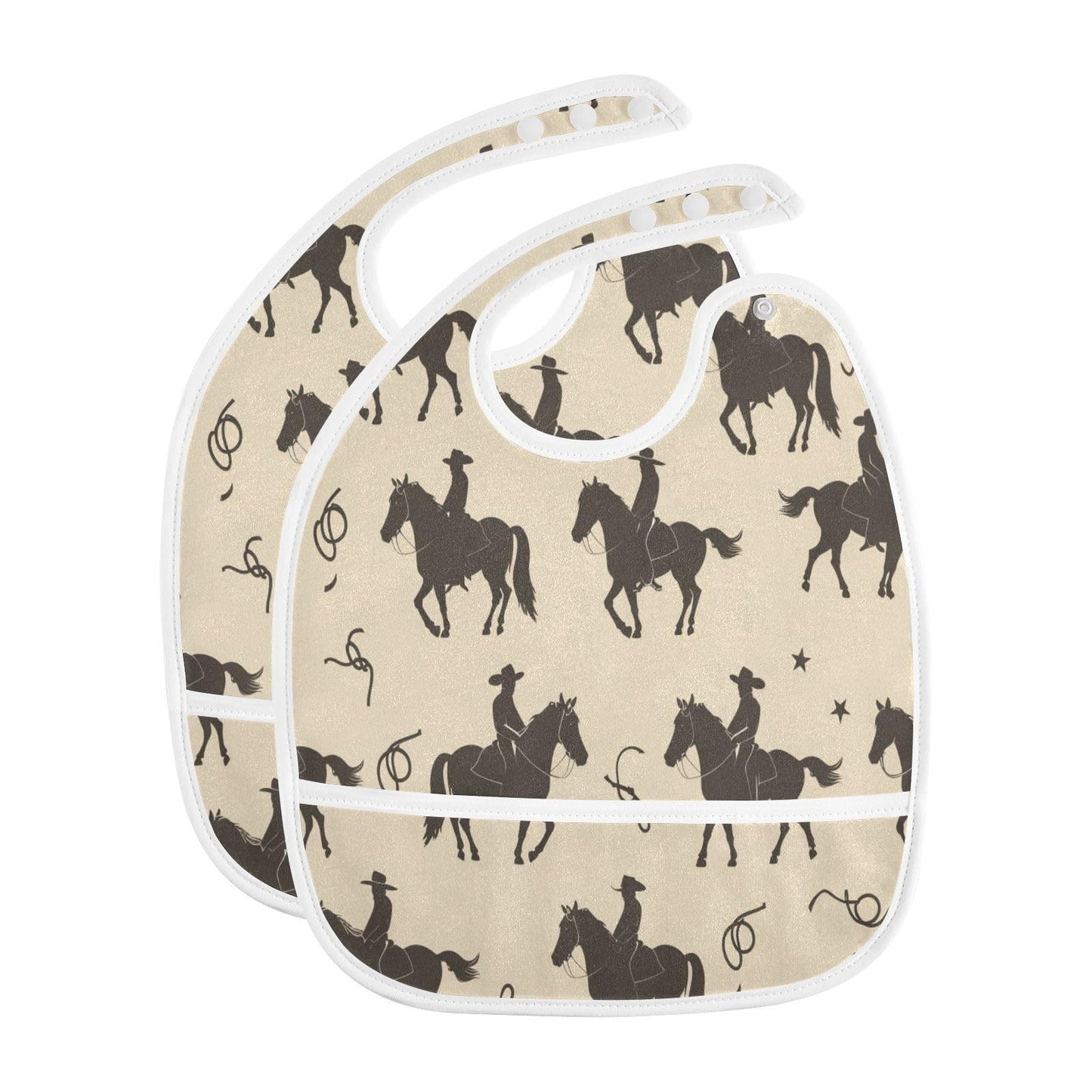 MCHIVER Cowboys Horses Baby Bibs for Babies Boys Girls Waterproof Feeding Bib Apron with Food Cather Adjustable Cotton Food Eati