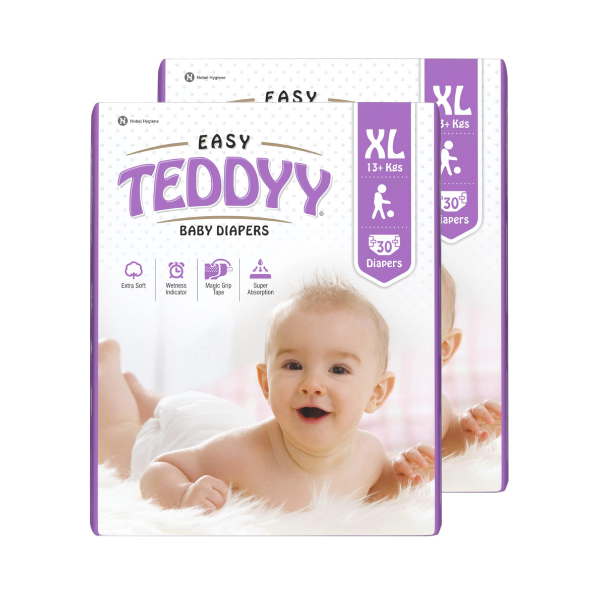 Teddyy Easy Baby Xl Size Diaper Tape Style | 60 Count (Extra Large) | 1317 Kgs (Pack Of 2) | Quick Absorbency | Extra Super Sof