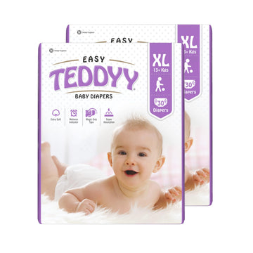 Teddyy Easy Baby Xl Size Diaper Tape Style | 60 Count (Extra Large) | 1317 Kgs (Pack Of 2) | Quick Absorbency | Extra Super Sof
