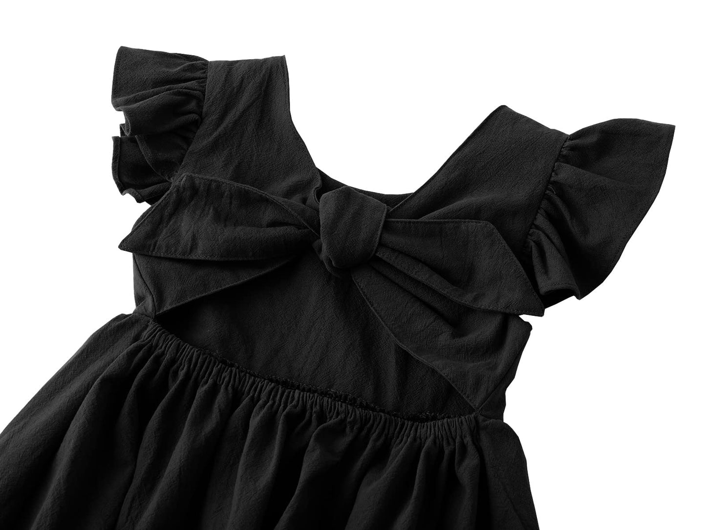 Dutebare Toddler Girls Dress Cotton Linen Ruffle Halter Sleeveless Kids Casual Summer Beach Party Dresses Black 130