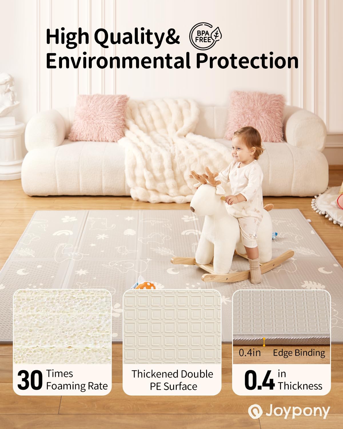 Joypony Baby Play Mat 79X 71 Inch, Extra Large Foldable Play Mats For Babies And Toddlers, Waterproof & Anti-Slip Portable Baby