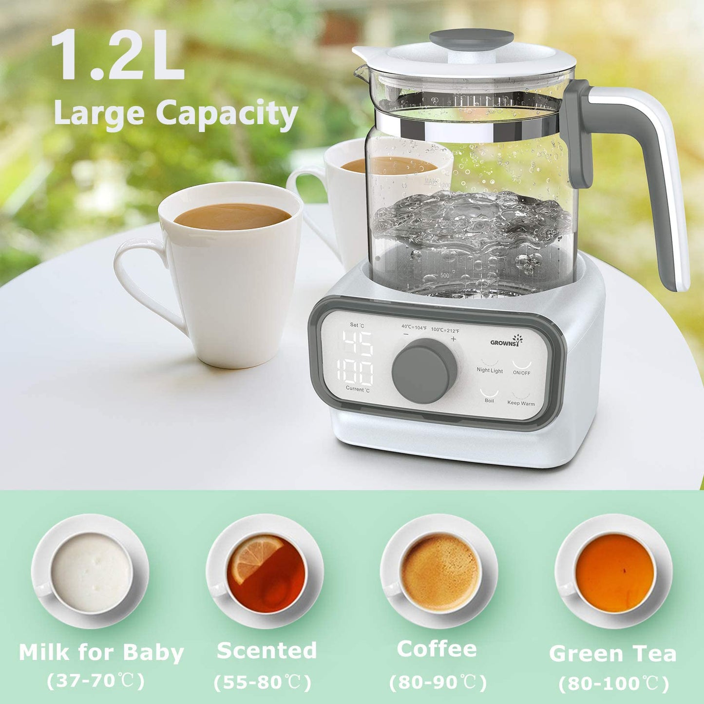 Baby Instant Warmer, Glass Water Boiler with Accurate Temperature Control for Formula, Coffee and Tea, 1.3 Liter Electric Kettle
