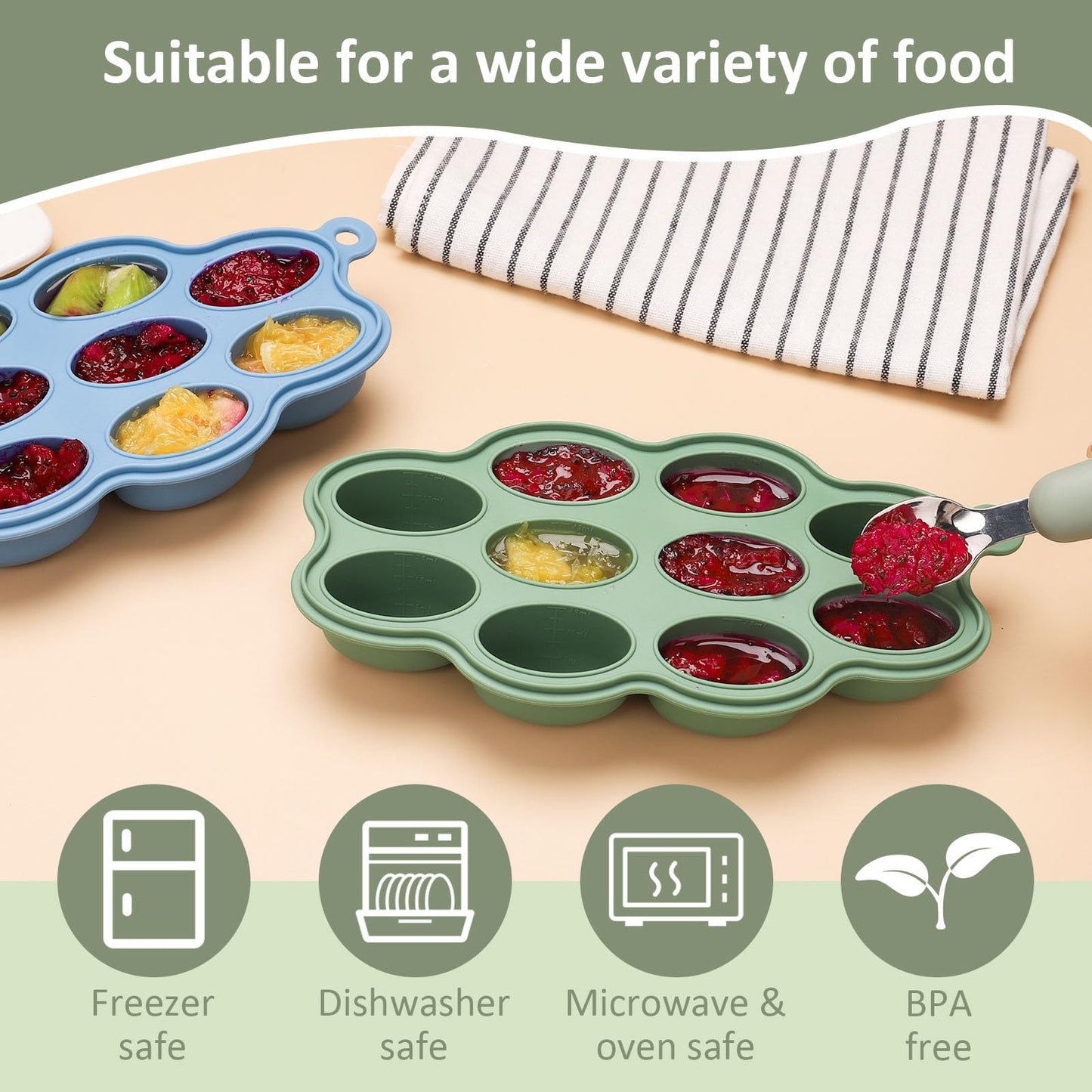 Btrfe Baby Food Storage Container 2 Pack Silicone Freezer Tray Breast Milk Molds For Homemade Baby Food, Fruit Purees, Vegetable