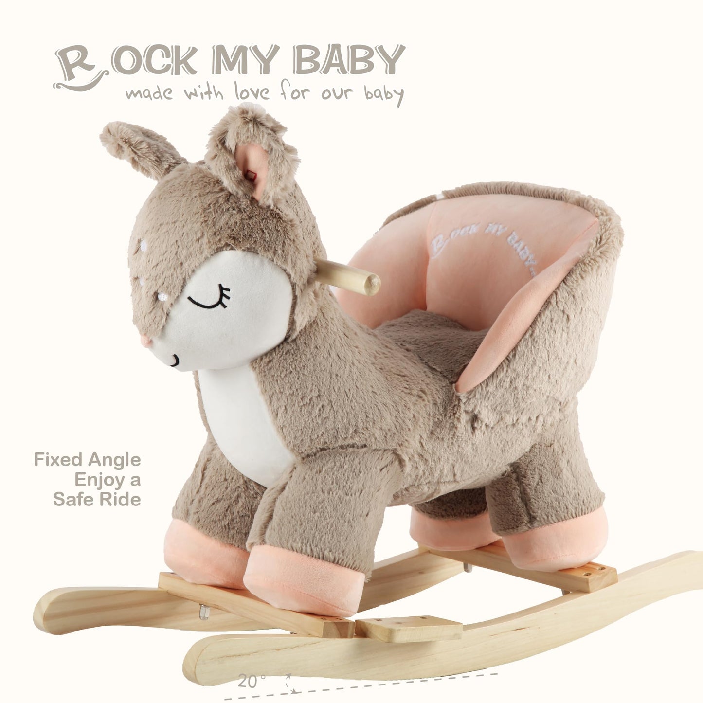 Rock My Baby Rocking Horse Deer with Chair, Plush Stuffed Animal Rocker, Baby Rocker with Sweet Music, Animal Ride on,Pink Deer,