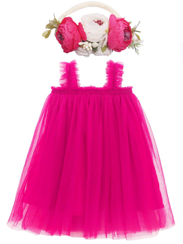Bgfks Layered Tulle Tutu Dress For Toddler Girls,Baby Girl Rainbow Tutu Princess Skirt Set With Flower Headband.(Hot Pink,18 Mon