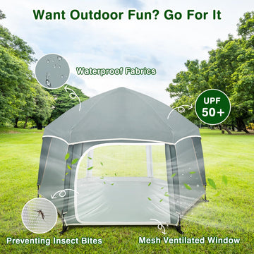 Zooawa Pop Up Playpen For Baby, Portable Playpen For Babies And Toddlers With Removable Sun-Shades& 2 Side Uv Covers, Lightweigh