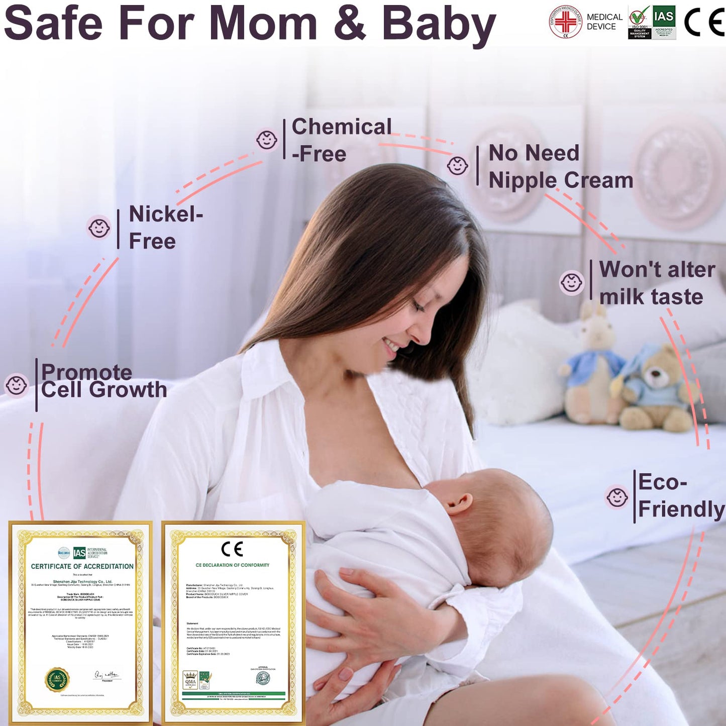 Boboduck The Original Silver Nursing Cups - Nipple Shields For Nursing Newborn, Newborn Breastfeeding Must Haves For Soothe And