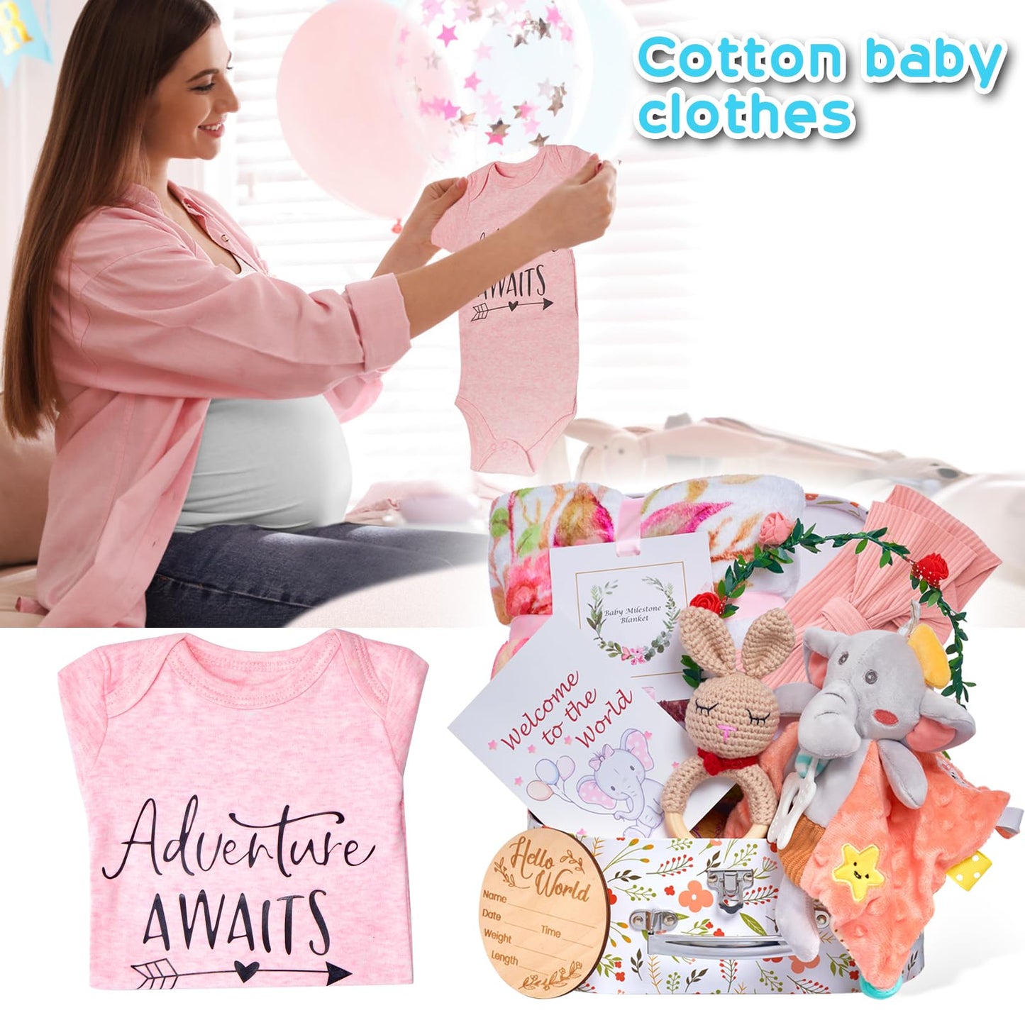 Baby Girl Gifts,Baby Shower Gifts For Girls,New Born Baby Girls Gift Sets,Welcome Baby Girl Gift Basket,Baby Milestone Blanket,U