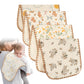 SNOWIE SOFT 4Pcs Baby Burp Cloths Set, Soft Breathable Absorbent Muslin Baby Burp Cloths for New Born, Cute Floral Print Shoulde